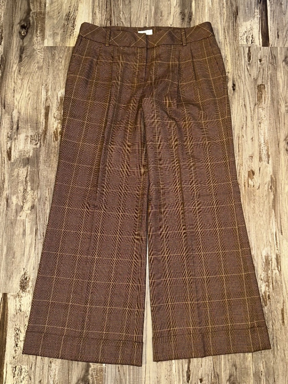 Ann Taylor LOFT-Brown Plaid Wool Blend 'Marisa" Wide Leg Lined Pants-12